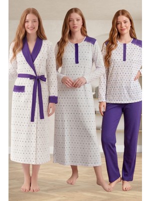 raia  6360 Mor Kadın Sabahlık Pijama Gecelik Set