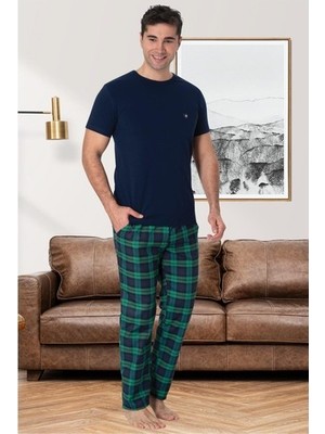 raia  2907 Lacivert Ekoseli Erkek Büyük Beden Pijama Takımı