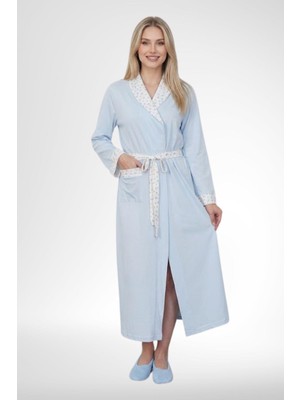 raia  6398 Mavi Kadın Uzun Sabahlıklı Boydan Düğmeli Pijama Takımı