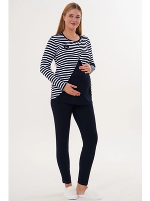 raia  6303 Lacivert Likralı Spor Hamile Lohusa Pijama Takımı