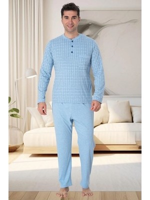 raia  22759 Mavi Şardonlu Kışlık Büyük Beden Erkek Pijama Takımı