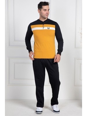 raia  2763 Sarı %100 Pamuk Büyük Beden Erkek Pijama Takımı
