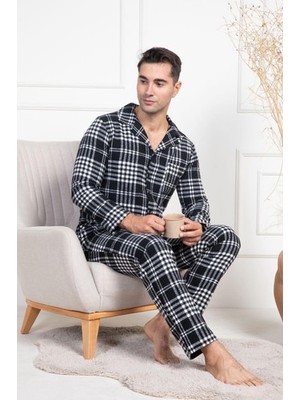 raia  2950 Beyaz Ekoseli Büyük Beden Kışlık Erkek Pijama Takımı