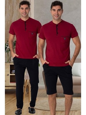 raia  2769 Bordo Büyük Beden Şortlu Erkek Pijama Takımı