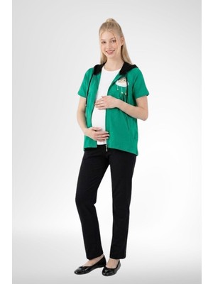raia  6401 Yeşil 3'lü Hamile Lohusa Pijama Takımı