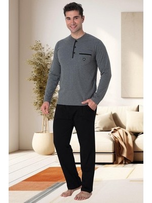 raia  2904 Gri %100 Pamuk Erkek Büyük Beden Pijama Takımı
