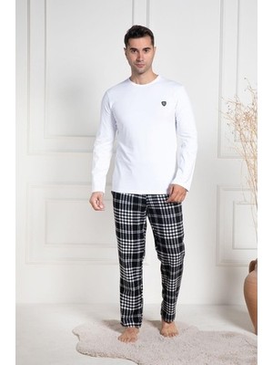 raia  3082 Beyaz Ekoseli Büyük Beden Erkek Pijama Takımı