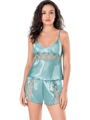 Ang Butik Aqua Saten Babydoll Şort Takımı