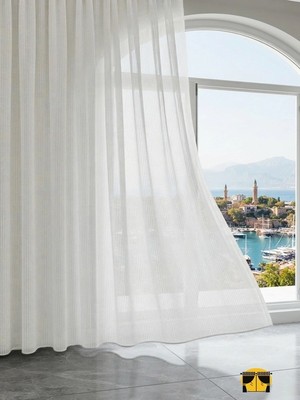 Ran Perde Düz Gramajlı Bambu Tül Perde - Ekru - Pileli Dikim 1x2,5 Pile - BNB100