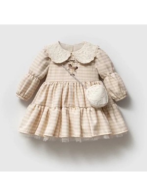 ministok Carousel Nakış Işlemeli Dantel Yakalı Çanta Aksesuarlı Kız Bebek Elbise