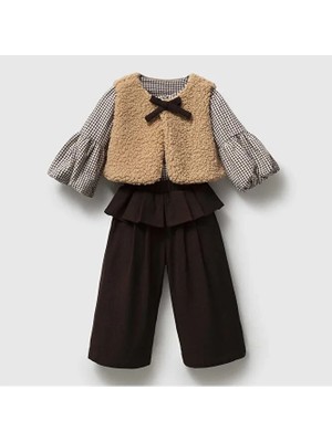 ministok Estelle Ekose Bluz, Yelek Pantolonlu 3'lü Takım
