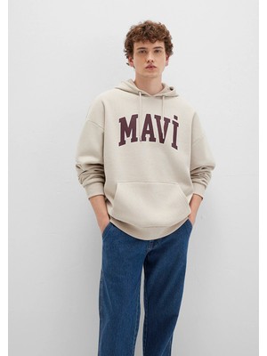 Mavi Mavi Logo Baskılı Kapüşonlu Bej Sweatshirt 067149-70004