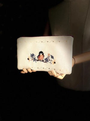 Ggart Handmade Bellıs Nakışlı Keten Portföy Clutch Çanta V2