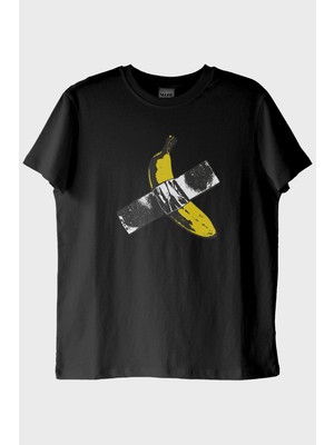 lofux Taped Banana Baskılı Eğlenceli Muz Tasarımlı Siyah Tişört
