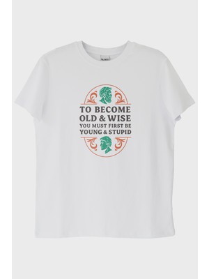 lofux To Become Old & Wise Genç Ve Aptal Beyaz Tişört