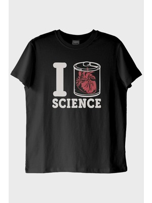 lofux I Love SCIENCE Anatomik Kalpli Baskılı Tişört
