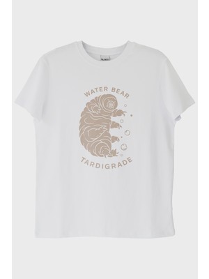 Lofux Water Bear Tardigrade Baskılı Beyaz Tişört