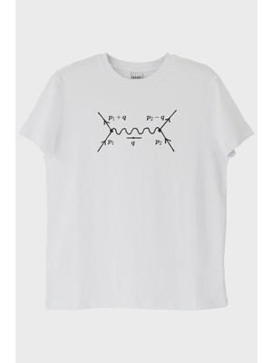 lofux Feynman Diyagramı Baskılı Bilim Temalı Beyaz Tişört