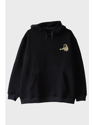 Lofux Uzay Kahvesi Siyah Hoodie
