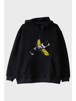 Lofux Taped Banana Baskılı Eğlenceli Muz Tasarımlı Siyah Hoodie