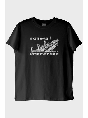 lofux It Gets Worse Baskılı Tasarım Siyah Tişört