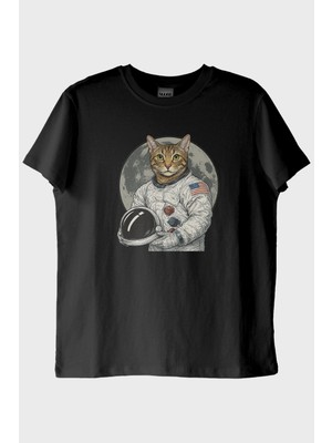 Lofux Astronot Kedi Siyah Tişört