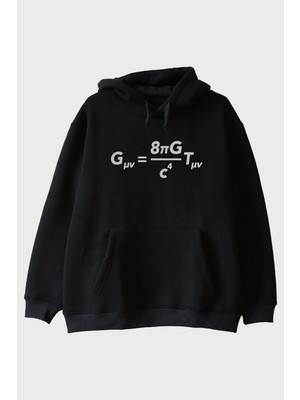 Lofux Gövdesinde Einstein'ın Formülü Olan Tasarım Siyah Hoodie