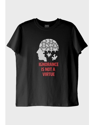 lofux Ignorance Is Not A Virtue Baskılı Puzzle Siyah Tişört