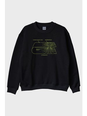Lofux Curved Space-Time Baskılı Solucan Deliği Siyah Bisiklet Yaka Sweatshirt