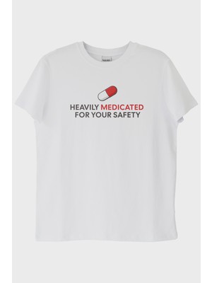 lofux Heavily Medicated Baskılı Mizahi Beyaz Tişört