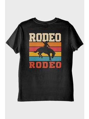 lofux Rodeo Retro Vintage Baskılı Siyah Tişört