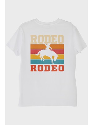 lofux Rodeo Retro Vintage Baskılı Beyaz Tişört