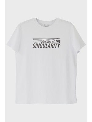 lofux See You at The Singularity Baskılı Minimalist Beyaz Tişört