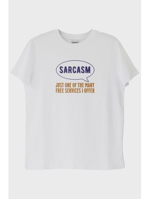 Lofux Sarcasm Baskılı Tasarım Beyaz Tişört