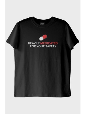 lofux Heavily Medicated Baskılı Mizahi Siyah Tişört