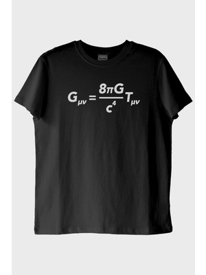 lofux Gövdesinde Einstein'ın Formülü Olan Tasarım Siyah Tişört