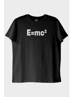 Lofux E=mc² Baskılı Bilimsel Tasarım Siyah Tişört