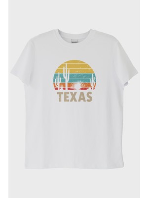 lofux Texas Retro Doğa Baskılı Beyaz Tişört