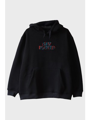 Lofux Stay Focused Siyah Hoodie
