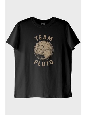 Lofux Team Pluto Baskılı Uzay Temalı Siyah Tişört