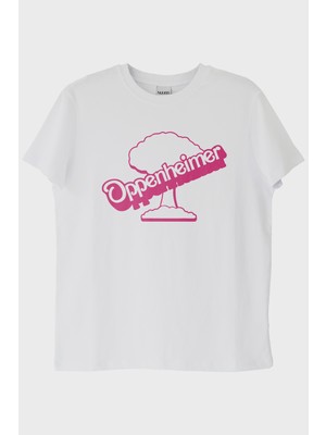 lofux Oppenheimer & Barbie Baskılı Retro Beyaz Tişört
