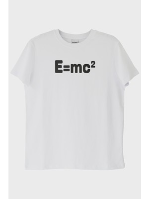 Lofux E=mc² Baskılı Bilimsel Tasarım Beyaz Tişört