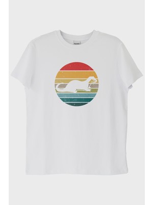 Lofux Koşan Susamuru Baskılı Retro Tasarım Beyaz Tişört