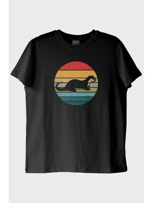 Lofux Koşan Susamuru Baskılı Retro Tasarım Siyah Tişört