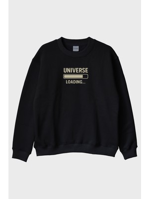 Lofux Evren Yükleniyor Siyah Bisiklet Yaka Sweatshirt