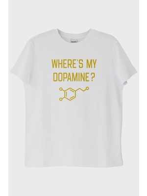 lofux Where's My Dopamine Baskılı Bilim Temalı Beyaz Tişört