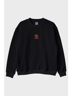 Lofux Daktilo Desenli Nakış Bisiklet Yaka Sweatshirt