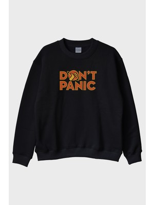 Lofux Dont Panic Siyah Bisiklet Yaka Sweatshirt