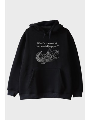 Lofux What's The Worst That Could Happen? Deniz Canlısı Tasarımlı Siyah Hoodie