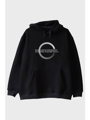 Lofux Sarcastic Comment Loading Baskılı Siyah Hoodie
